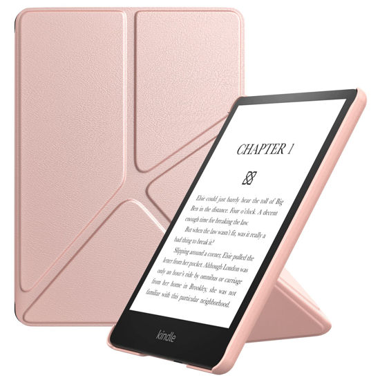 Picture of MoKo Case for 6.8" Kindle Paperwhite (11th Generation-2021) and Kindle Paperwhite Signature Edition, Origami Standing Shell Cover with Magnetic PC Back Cover for Kindle Paperwhite 2021, Rose Gold