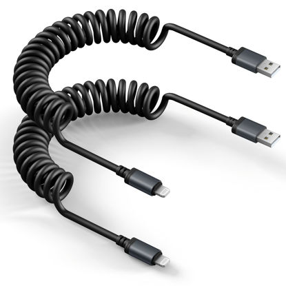 Picture of Coiled USB to Lightning Cable [Apple MFi Certified], Coiled Lightning Cable for iPhone 14/13/12/11, Fast Charging Carplay Charger Cable for iPhone 14 Pro Max/Pro/Plus/iPad