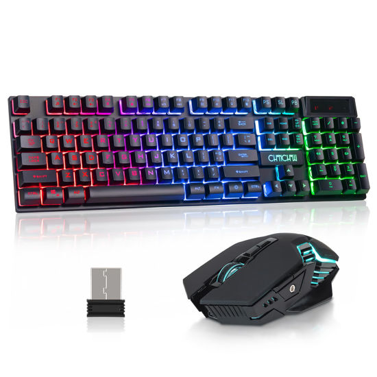 Picture of CHONCHOW USB Wireless Gaming Keyboard and Mouse Combo, LED Backlit Ergonomic Mechanical Feeling Keyboard,Rechargeable 2500mAh Battery, Anti-ghosting Keyboard 7D 3600DPI Mice for PC Gamer