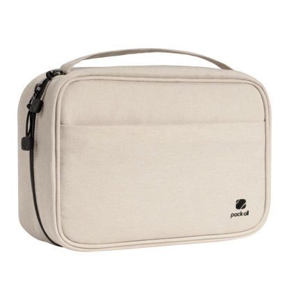 Picture of pack all Electronic Organizer Plus, Larger Capcity Cable Organizer Bag, Shockproof Carrying Case, Portable Cord Travel Organizer Storage Bag for Cables, Chargers, Phones, USB, SD Cards(Beige)