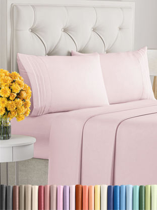 Picture of Cal King Size 4 Piece Sheet Set - Comfy Breathable & Cooling Sheets - Hotel Luxury Bed Sheets for Women & Men - Deep Pockets, Microfiber, Soft & Wrinkle Free Sheets - Lavender Pink Oeko-Tex Bed Sheets