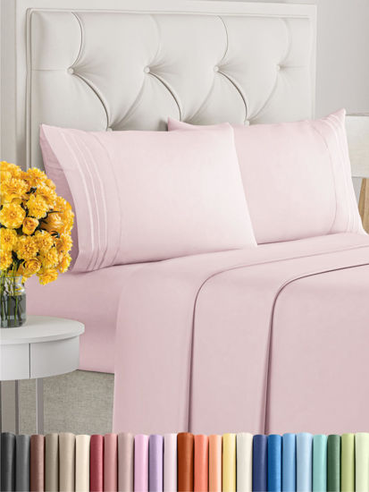 Picture of Cal King Size 4 Piece Sheet Set - Comfy Breathable & Cooling Sheets - Hotel Luxury Bed Sheets for Women & Men - Deep Pockets, Microfiber, Soft & Wrinkle Free Sheets - Lavender Pink Oeko-Tex Bed Sheets