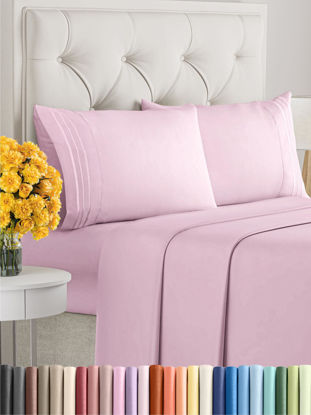 Picture of Cal King Size 4 Piece Sheet Set - Comfy Breathable & Cooling Sheets - Hotel Luxury Bed Sheets for Women & Men - Deep Pockets, Microfiber, Soft & Wrinkle Free Sheets - Light Pink Oeko-Tex Bed Sheet Set