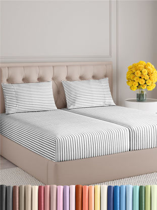 Picture of Split King Size 5 Piece Sheet Set - Comfy Breathable & Cooling Sheets - Hotel Luxury Bed Sheets for Women & Men - Deep Pockets, Microfiber, Soft & Wrinkle Free Sheet - Grey Stripes Oeko-Tex Bed Sheets