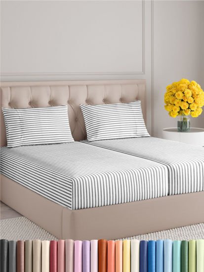 Picture of Split King Size 5 Piece Sheet Set - Comfy Breathable & Cooling Sheets - Hotel Luxury Bed Sheets for Women & Men - Deep Pockets, Microfiber, Soft & Wrinkle Free Sheet - Grey Stripes Oeko-Tex Bed Sheets