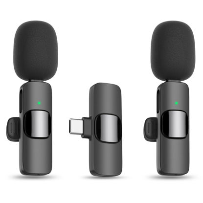 Picture of MAYBESTA Wireless Lavalier Lapel Microphone for iPhone 15 Series/Android/Laptop - Bluetooth Mini Phone Microphones for Video Recording - 2 Clip on Mics with USB C Interface for Tiktok YouTube Vlog
