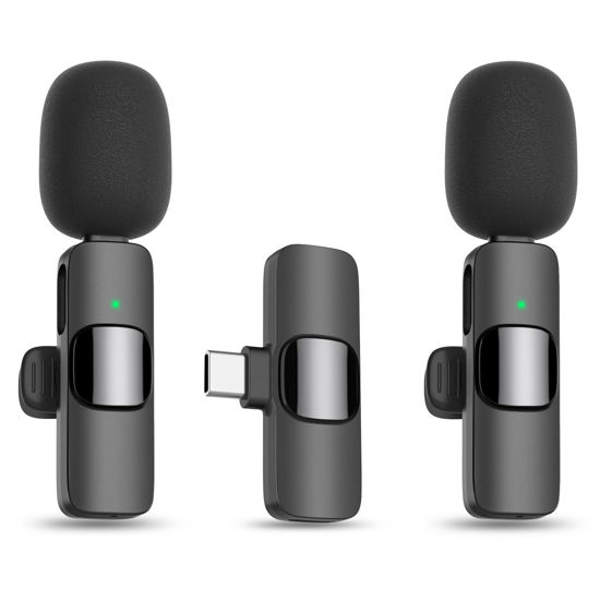Picture of MAYBESTA Wireless Lavalier Lapel Microphone for iPhone 15 Series/Android/Laptop - Bluetooth Mini Phone Microphones for Video Recording - 2 Clip on Mics with USB C Interface for Tiktok YouTube Vlog