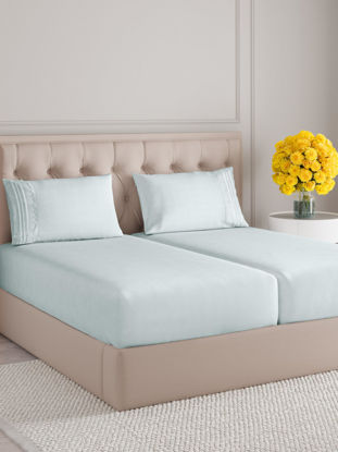 Picture of Split King Size 5 Piece Sheet Set - Comfy Breathable & Cooling Sheets - Hotel Luxury Bed Sheets for Women & Men - Deep Pockets, Easy-Fit, Soft & Wrinkle Free Sheets - Ice Blue Oeko-Tex Bed Sheet Set