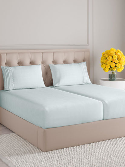 Picture of Split King Size 5 Piece Sheet Set - Comfy Breathable & Cooling Sheets - Hotel Luxury Bed Sheets for Women & Men - Deep Pockets, Easy-Fit, Soft & Wrinkle Free Sheets - Ice Blue Oeko-Tex Bed Sheet Set