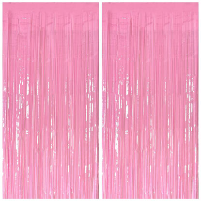 Picture of 2 Pack Foil Curtain Pink Backdrop Streamers Metallic Tinsel Fringe Curtains Photo Booth Props for Birthday Wedding Engagement Bachelorette Christmas Holiday Celebration Party Decorations