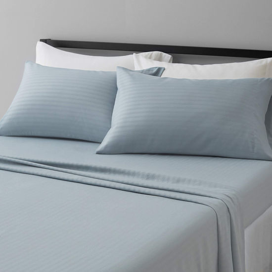 Picture of Amazon Basics Deluxe Microfiber Sheet Set, 4 pieces, Queen, Spa Blue Striped