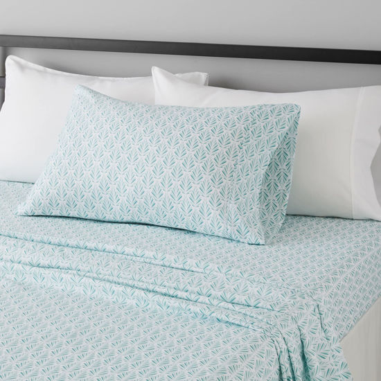 Picture of Amazon Basics Lightweight Super Soft Easy Care Microfiber 3 Piece Bed Sheet Set With 14-Inch Deep Pockets, Twin, Aqua Fern, Printed