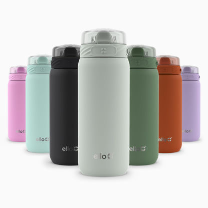 Picture of Ello Cooper 18oz Kids Stainless Steel Water Bottle with Straw and Carry Handle, Double Walled and Vacuum Insulated Metal, Leak Proof Locking Lid with Soft Silicone Spout, Reusable, BPA Free, Sage