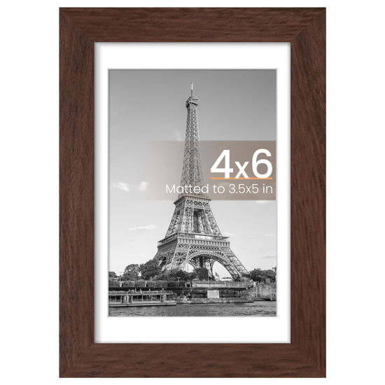 Picture of upsimples 4x6 Picture Frame, Display Pictures 3.5x5 with Mat or 4 x 6 Without, Wall Hanging Photo Frames, Brown, 1 Pack