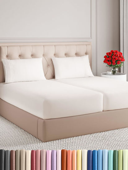 Picture of Split King Size 5 Piece Sheet Set - Comfy Breathable & Cooling Bed Sheets Set - Hotel Luxury Bedding for Women, Men, Kids & Teens - Deep Pockets, Easy-Fit and Wrinkle Free - Oeko-Tex - Antique White