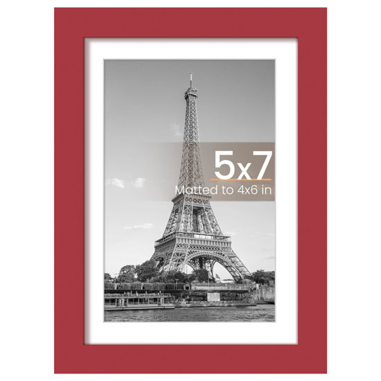 Picture of upsimples 5x7 Picture Frame, Display Pictures 4x6 with Mat or 5 x 7 Without, Wall Hanging Photo Frames, Red, 1 Pack