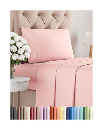 Picture of Twin XL Size 3 Piece Sheet Set - Comfy Breathable & Cooling Bed Sheets Set - Hotel Luxury Bedding for Women, Men, Kids & Teens - Deep Pockets, Easy-Fit, Soft and Wrinkle Free - Oeko-Tex - Baby Pink
