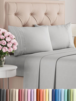 Picture of Cal King Size 4 Piece Sheet Set - Comfy Breathable & Cooling Bed Sheets Set - Hotel Luxury Bedding for Women, Men, Kids & Teens - Deep Pockets, Easy-Fit, Soft and Wrinkle Free - Oeko-Tex - French Grey