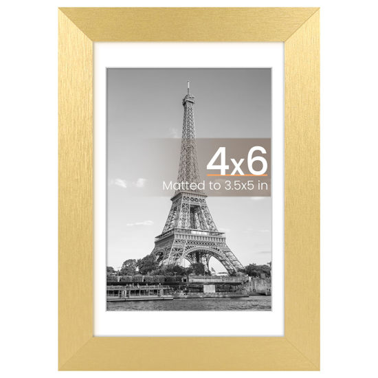 Picture of upsimples 4x6 Picture Frame, Display Pictures 3.5x5 with Mat or 4 x 6 Without, Wall Hanging Photo Frames, Gold, 1 Pack