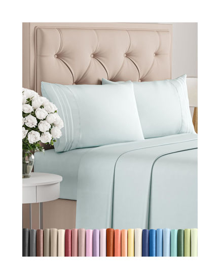 Picture of Full Size 4 Piece Sheet Set - Comfy Breathable & Cooling Bed Sheets Set - Hotel Luxury Bedding for Women, Men, Kids & Teens - Deep Pockets, Easy-Fit, Super Soft & Wrinkle Free - Oeko-Tex - Ice Blue