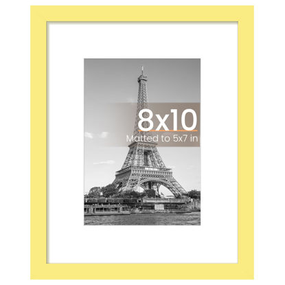 Picture of upsimples 8x10 Picture Frame, Display Pictures 5x7 with Mat or 8 x 10 Without, Wall Hanging Photo Frames, Yellow, 1 Pack