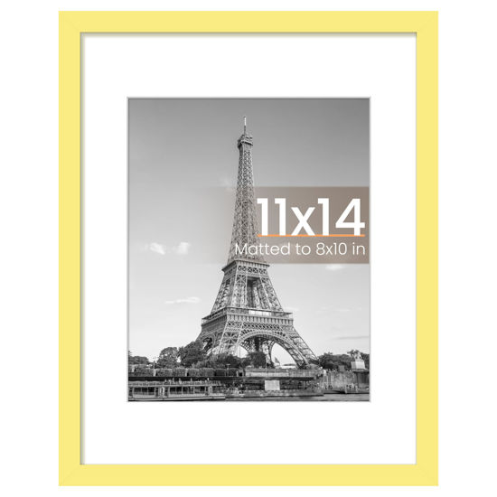 Picture of upsimples 11x14 Picture Frame, Display Pictures 8x10 with Mat or 11 x 14 Without, Wall Hanging Photo Frames, Yellow, 1 Pack