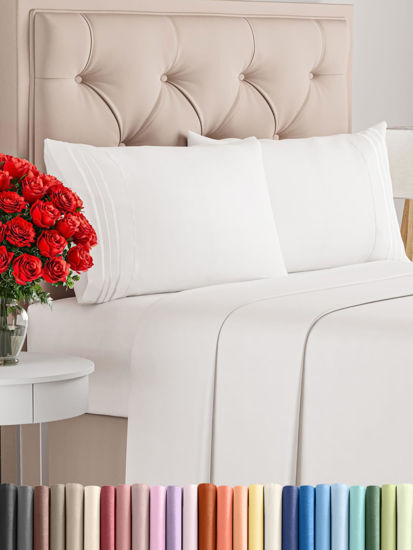 Picture of Cal King Size 4 Piece Sheet Set - Comfy Breathable & Cooling Bed Sheets Set - Hotel Luxury Bedding for Women, Men, Kids & Teens - Deep Pockets, Easy-Fit, Soft, Wrinkle Free - Oeko-Tex - Antique White