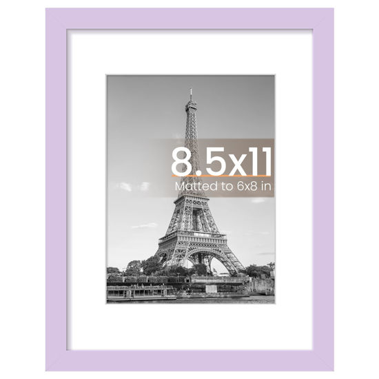 Picture of upsimples 8.5 By 11 Picture Frame, Display Pictures 6x8 with Mat or 8.5 x 11 Without, Wall Hanging Photo Frames, Purple, 1 Pack