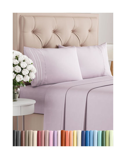 Picture of King Size 4 Piece Sheet Set - Comfy Breathable & Cooling Sheets - Hotel Luxury Bed Sheets for Women & Men - Deep Pockets, Easy-Fit, Soft & Wrinkle Free Sheets - Light Lavender Oeko-Tex Bed Sheet Set