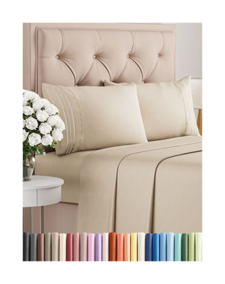 Picture of Full Size 4 Piece Sheet Set - Comfy Breathable & Cooling Sheets - Hotel Luxury Bed Sheets for Women & Men - Deep Pockets, Easy-Fit, Extra Soft and Wrinkle Free Sheets - Wheat Oeko-Tex Bed Sheet Set