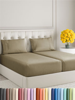 Picture of Split King Size 5 Piece Sheet Set - Comfy Breathable & Cooling Sheets - Hotel Luxury Bed Sheets for Women & Men - Deep Pockets, Easy-Fit, Soft and Wrinkle Free Sheets - Khaki Oeko-Tex Bed Sheet Set