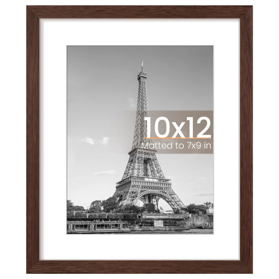 Picture of upsimples 10x12 Picture Frame, Display Pictures 7x9 with Mat or 10 x 12 Without, Wall Hanging Photo Frames, Brown, 1 Pack