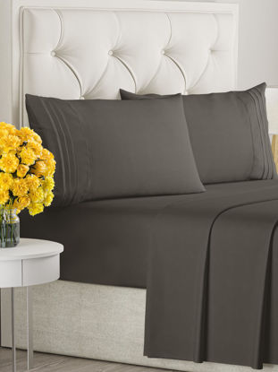 Picture of King Size 4 Piece Sheet Set - Comfy Breathable & Cooling Sheets - Hotel Luxury Bed Sheets for Women & Men - Deep Pockets, Easy-Fit, Extra Soft & Wrinkle Free Sheets - Charcoal Oeko-Tex Bed Sheet Set