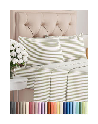 Picture of King Size 4 Piece Sheet Set - Comfy Breathable & Cooling Bed Sheets Set - Hotel Luxury Bedding for Women, Men, Kids & Teens - Deep Pockets, Easy-Fit, Soft and Wrinkle Free - Oeko-Tex - Beige Stripes