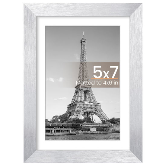 Picture of upsimples 5x7 Picture Frame, Display Pictures 4x6 with Mat or 5 x 7 Without, Wall Hanging Photo Frames, Silver, 1 Pack