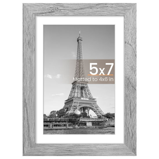 Picture of upsimples 5x7 Picture Frame, Display Pictures 4x6 with Mat or 5 x 7 Without, Wall Hanging Photo Frames, Gray, 1 Pack