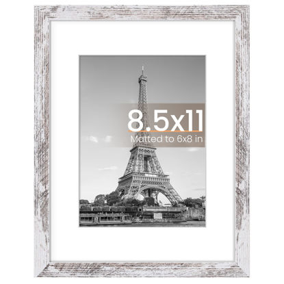 Picture of upsimples 8.5 By 11 Picture Frame, Display Pictures 6x8 with Mat or 8.5 x 11 Without, Wall Hanging Photo Frames, Rustic White, 1 Pack