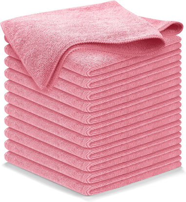 Picture of USANOOKS Microfiber Cleaning Cloth Light Pink - 12 Pcs 12.5"x12.5" - High Performance - 1200 Washes, Ultra Absorbent Towels Weave Grime & Liquid for Streak-Free Mirror Shine - Car Washing Cloth