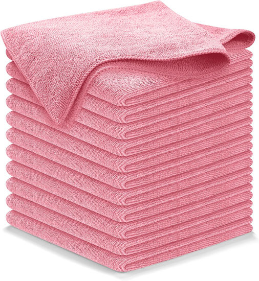 Picture of USANOOKS Microfiber Cleaning Cloth Light Pink - 12 Pcs 12.5"x12.5" - High Performance - 1200 Washes, Ultra Absorbent Towels Weave Grime & Liquid for Streak-Free Mirror Shine - Car Washing Cloth