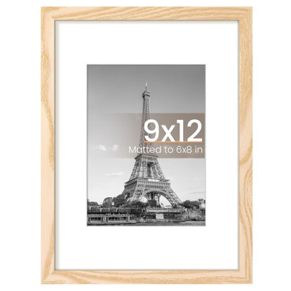 Picture of upsimples 9x12 Picture Frame, Display Pictures 6x8 with Mat or 9 x 12 Without, Wall Hanging Photo Frames, Natural, 1 Pack