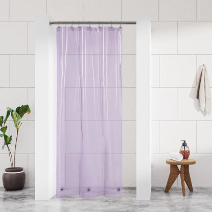 Picture of Barossa Design Clear Lavender Stall Shower Curtain Liner 36" W x 72" H - Waterproof Lightweight PEVA Plastic Shower Liner for Small Bathroom, 3 Bottom Magnets & Metal Grommets - Clear Lavender