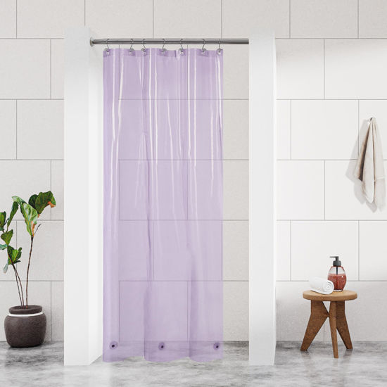 Picture of Barossa Design Clear Lavender Stall Shower Curtain Liner 36" W x 72" H - Waterproof Lightweight PEVA Plastic Shower Liner for Small Bathroom, 3 Bottom Magnets & Metal Grommets - Clear Lavender