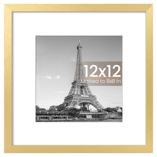 Picture of upsimples 12x12 Picture Frame, Display Pictures 8x8 with Mat or 12 x 12 Without, Wall Hanging Square Frames, Gold, 1 Pack