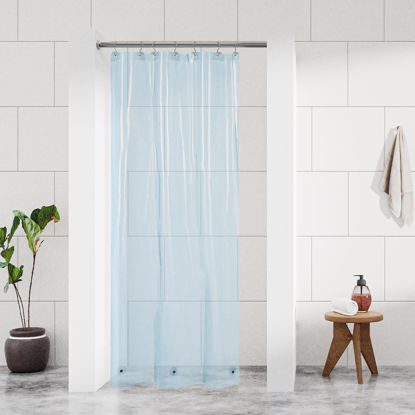 Picture of Barossa Design Clear Blue Stall Shower Curtain Liner with 3 Magnets - 36" x 72" Waterproof PEVA Plastic Narrow Shower Liner Lightweight for Small Bathroom, Metal Grommets - Clear Blue