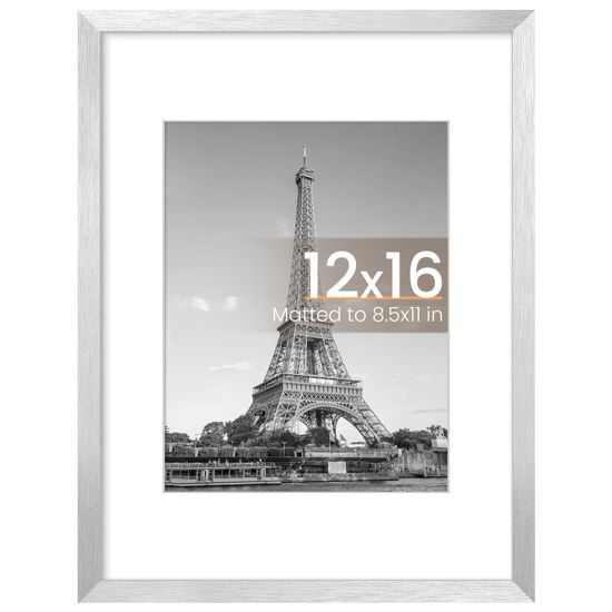 Picture of upsimples 12x16 Picture Frame, Display Pictures 8.5x11 with Mat or 12 x 16 Without, Wall Hanging Poster Frames, Silver, 1 Pack