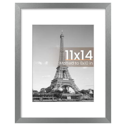 Picture of upsimples 11x14 Picture Frame, Display Pictures 8x10 with Mat or 11 x 14 Without, Wall Hanging Photo Frames, Metallic Gray, 1 Pack