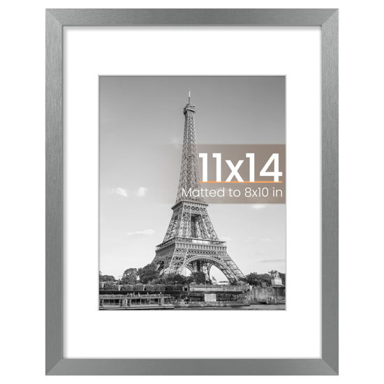 Picture of upsimples 11x14 Picture Frame, Display Pictures 8x10 with Mat or 11 x 14 Without, Wall Hanging Photo Frames, Metallic Gray, 1 Pack