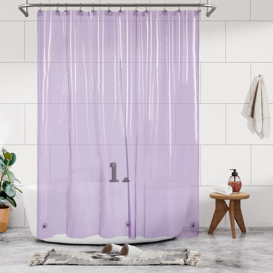 Picture of Barossa Design Clear Lavender Long Shower Curtain Liner 78" Height - 3 Magnets & Waterproof Lightweight PEVA Shower Liner for Bath Tub, PVC Free, Metal Grommets, Clear Lavender, 72x78