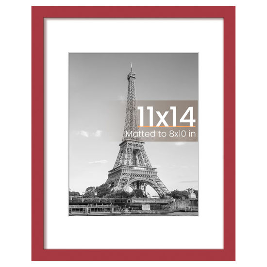 Picture of upsimples 11x14 Picture Frame, Display Pictures 8x10 with Mat or 11 x 14 Without, Wall Hanging Photo Frames, Red, 1 Pack