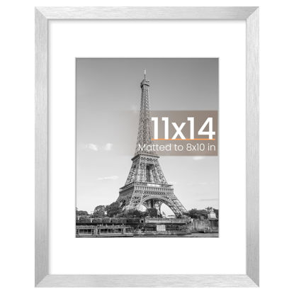 Picture of upsimples 11x14 Picture Frame, Display Pictures 8x10 with Mat or 11 x 14 Without, Wall Hanging Photo Frames, Silver, 1 Pack